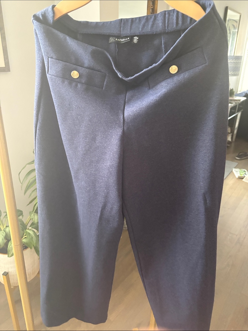Rafaella Navy Dress Pants with Gold Button Accents